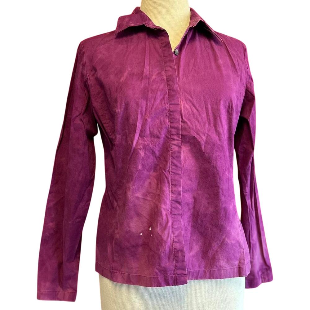 Womens Top Size 8 Purple Tie Dye Handcrafted Hippie Office Structured Bohemian
